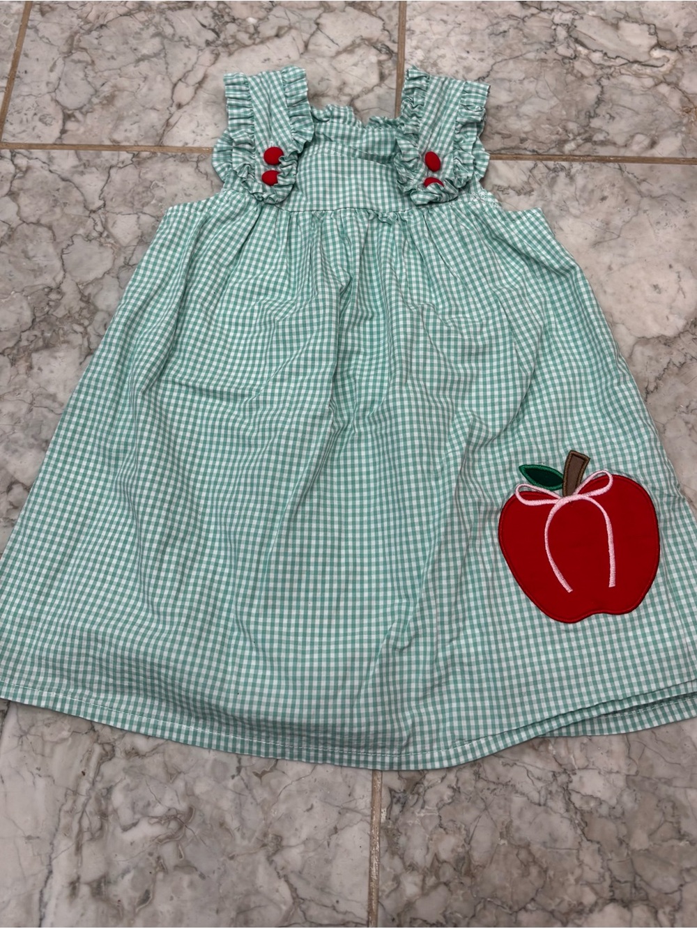 Stitchy Fish Toddler Girl Dress Green And Red, Size 2T